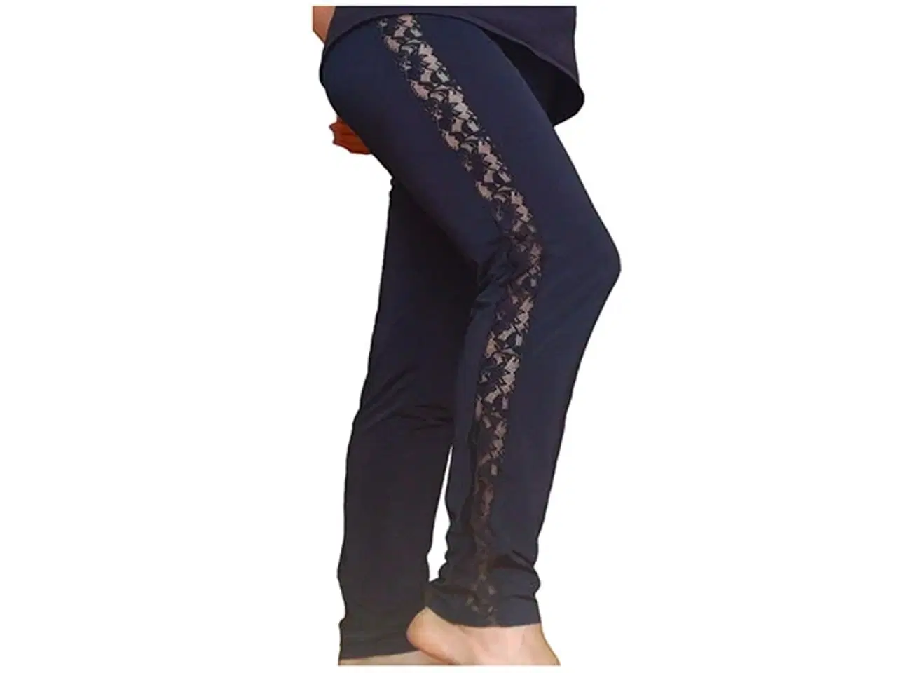 Billede 1 - stretch bukser med blonder på begge sider