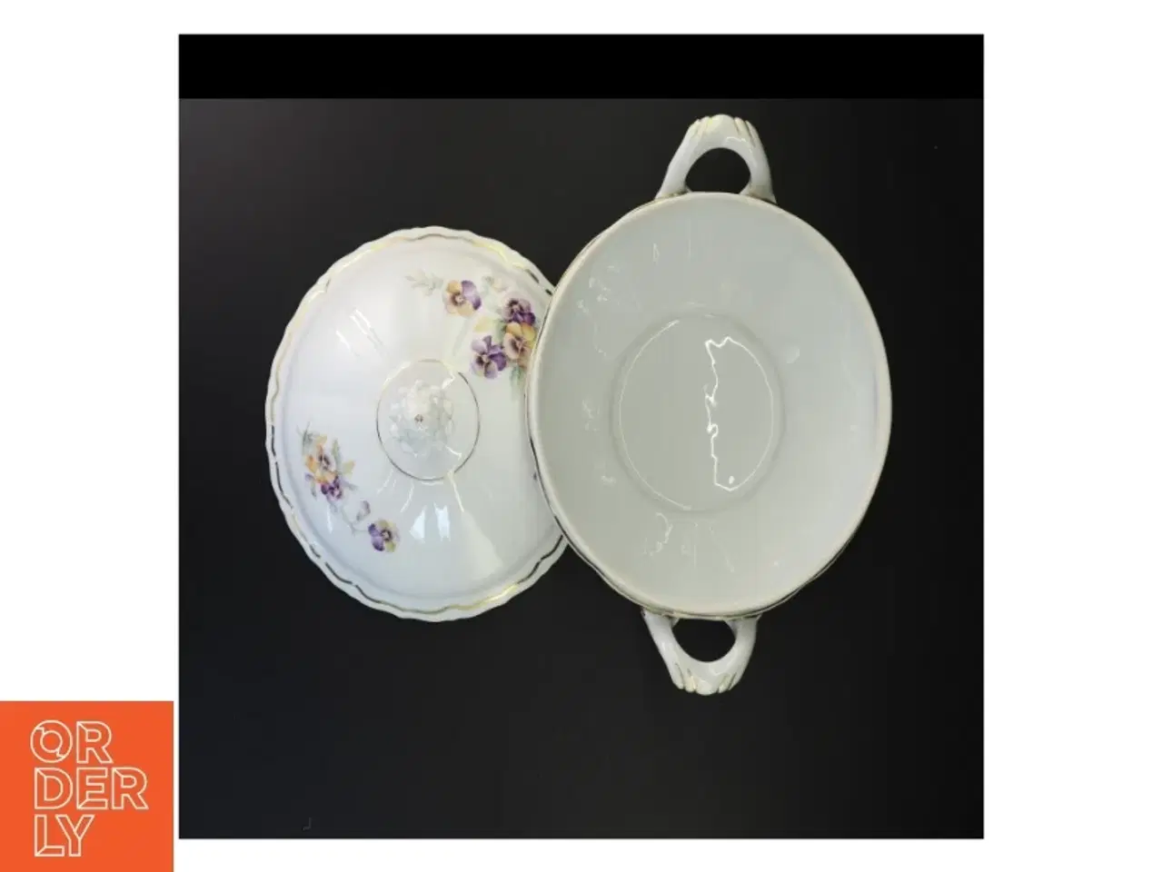 Billede 2 - Porcelæns suppeterrin med blomsterdekoration fra Bavaria (str. 21 x 21 cm)