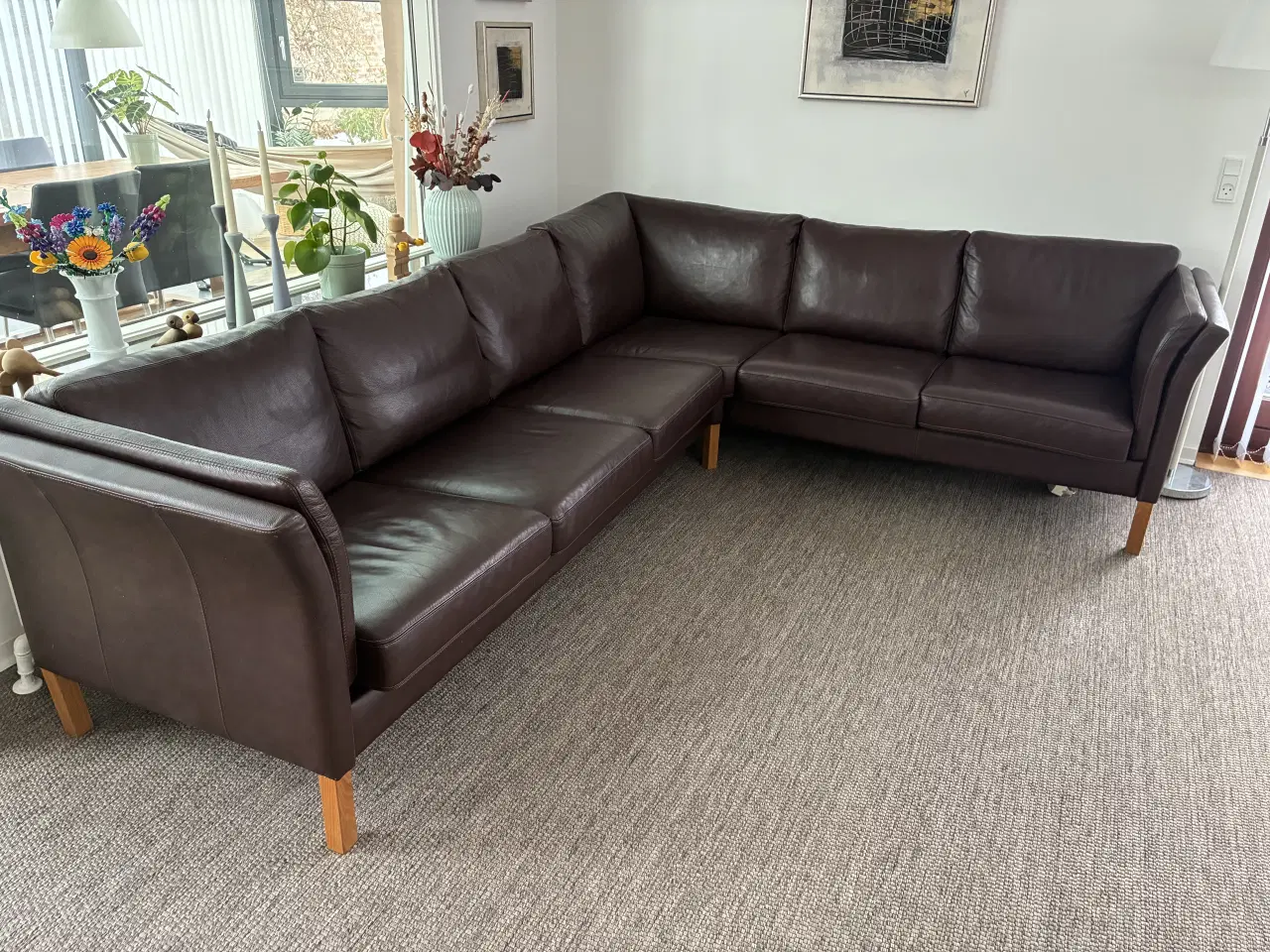 Billede 2 - Brun læder hjørnesofa