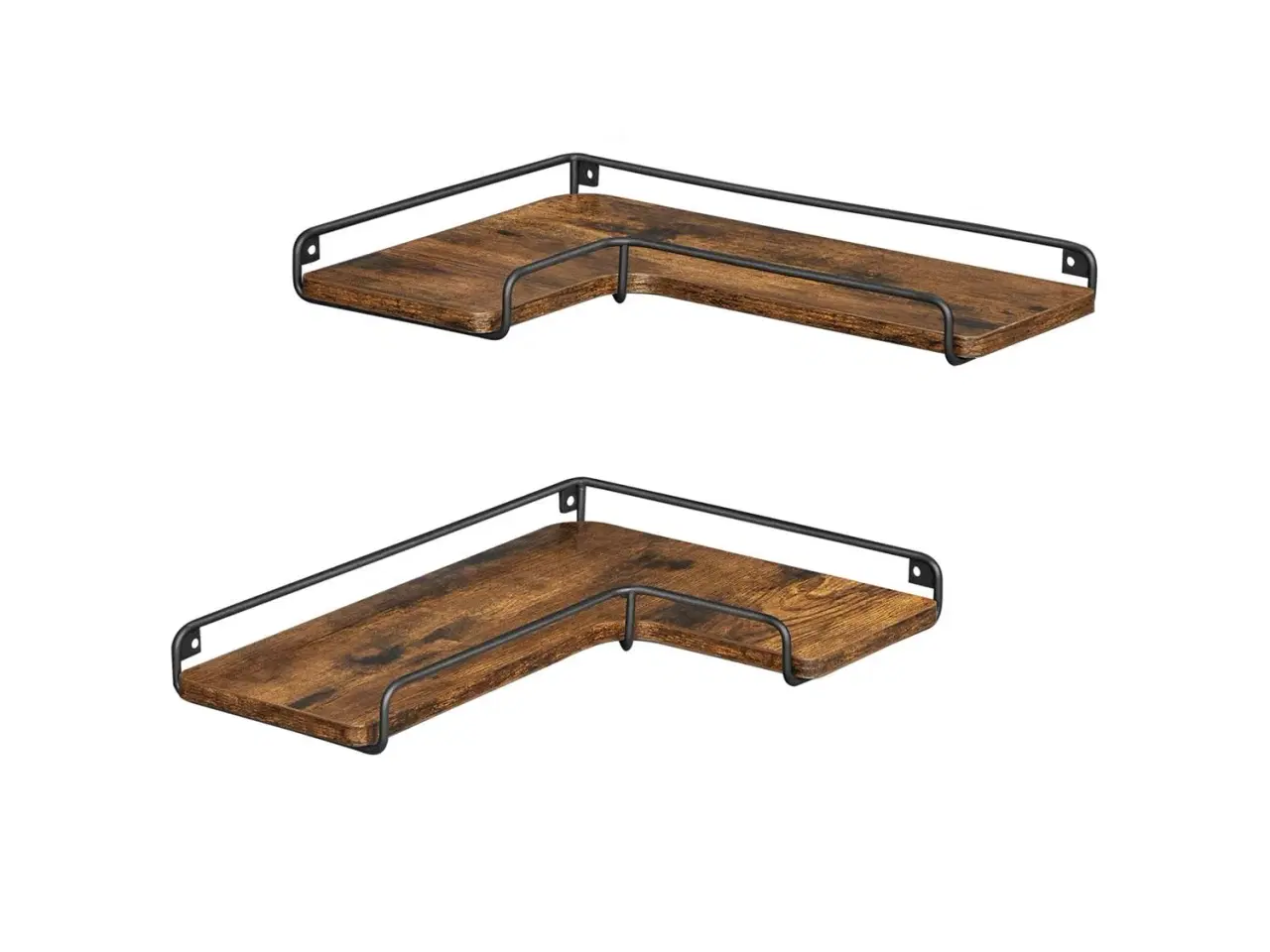 Billede 1 - Hjørnehylde væg L-formet, sæt med 2, rustik brun/sort