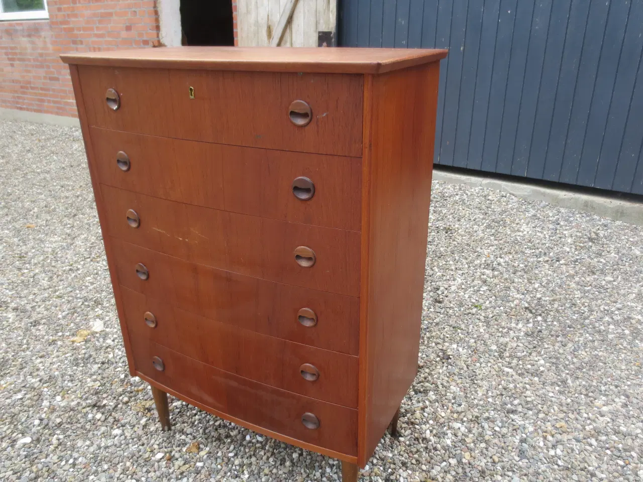 Billede 1 - 1 stk Teak Kommode med 6 skuffer og buet front