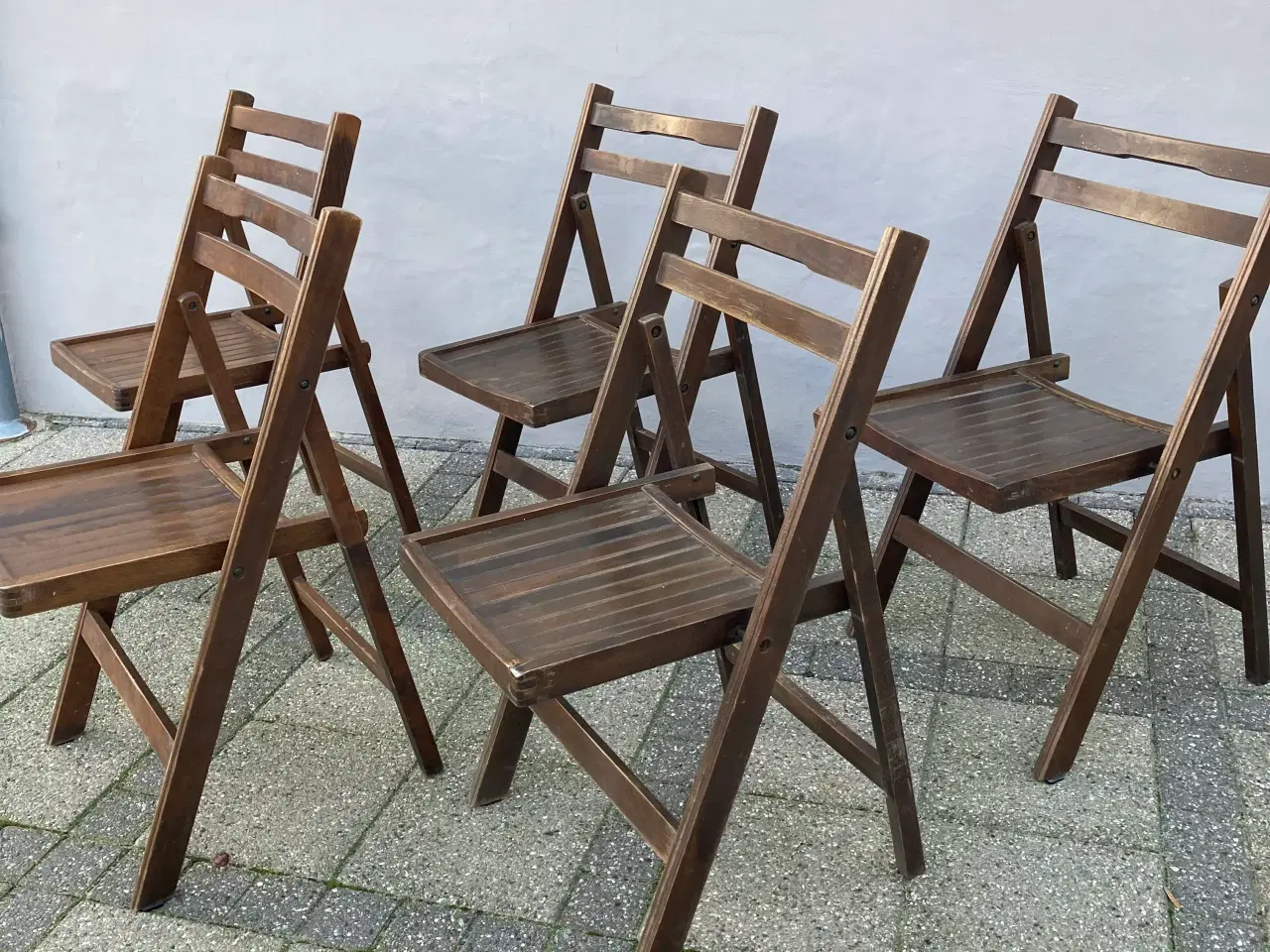 Billede 1 - 5 vintage klapstole i mørkbejset bøg