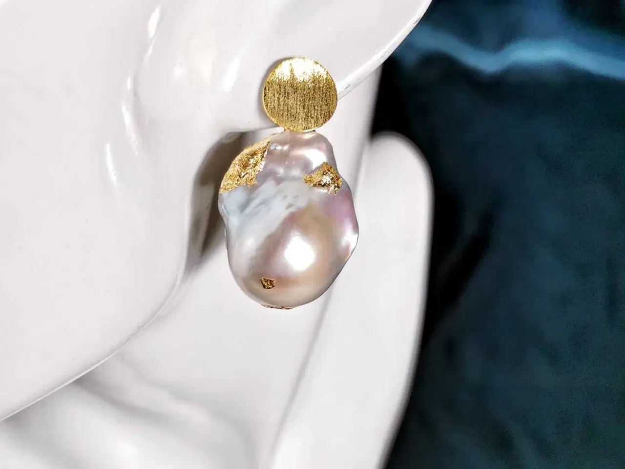 Billede 5 - Barokperle-øreringe i mat guldbelagt S925 sterling