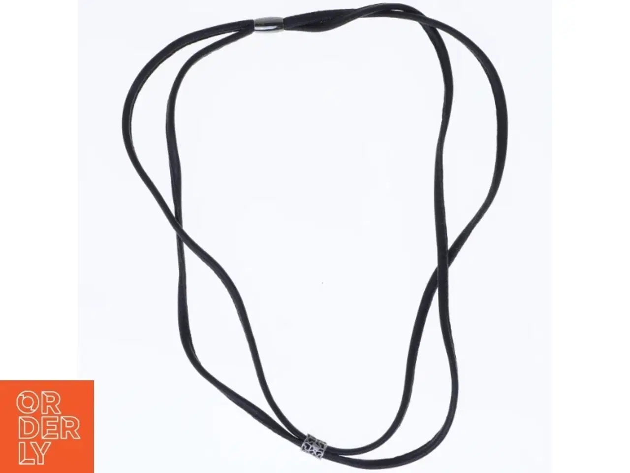 Billede 2 - Sort læder armbånd med sølvcharm (str. 60 cm)
