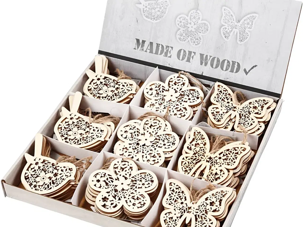 Billede 1 - Træophæng med Sommerfugl, Blomst og Fugl - 90 stk.