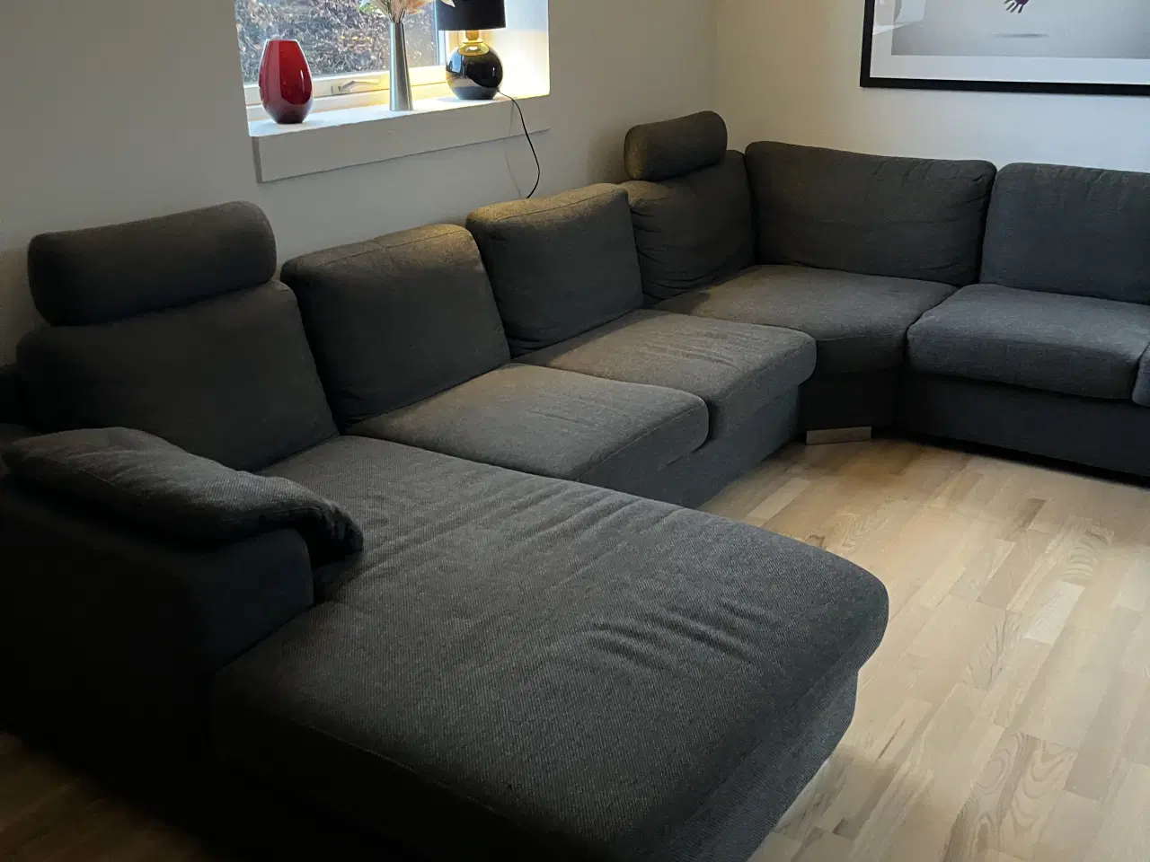 Billede 1 - Grå stof chaiselong sofa
