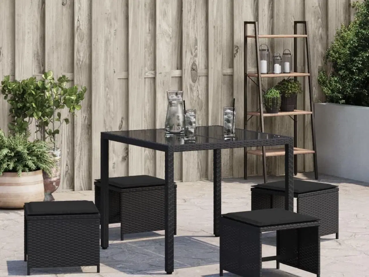 Billede 4 - Haveskammel med hynder 4 stk. 40x40x35 cm polyrattan sort