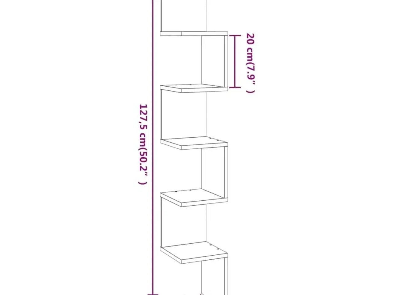 Billede 8 - Væghængt hjørnehylde 20x20x127,5 cm konstrueret træ brunt eg