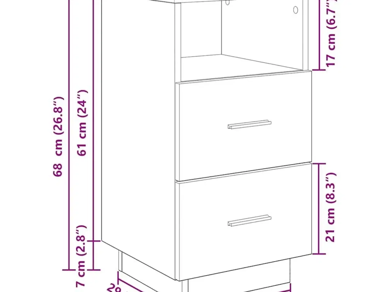 Billede 11 - Sengebord med 2 skuffer 36x36x68 cm hvid