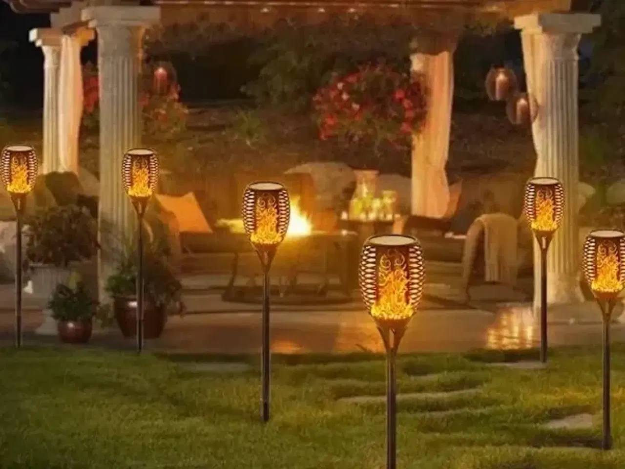 Billede 3 - 10 stk. solcellehavefakkel med flammeeffekt sort 48 cm(ubrugt)