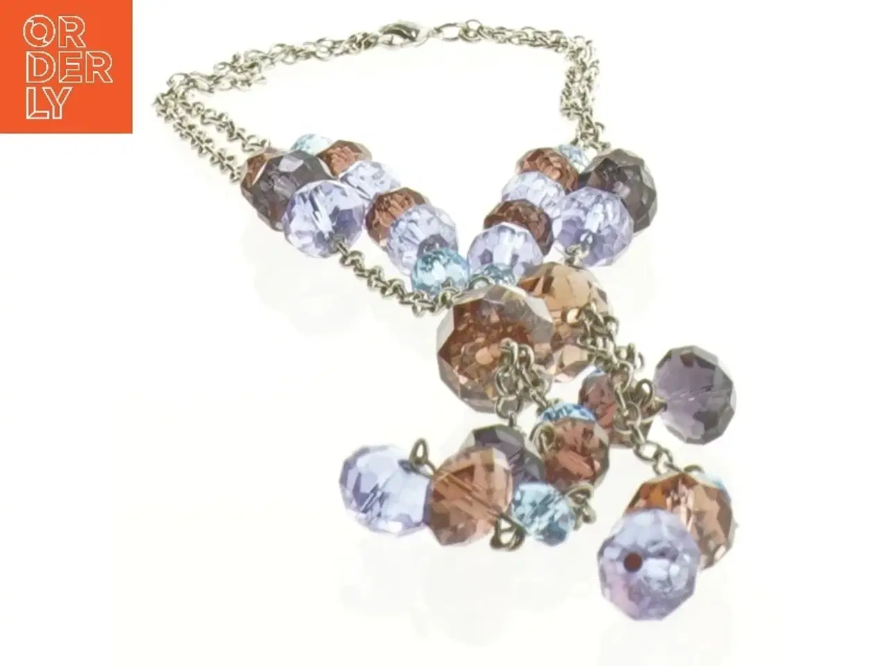 Billede 2 - Halskæde med klare facetslebne glasperler i blå og lilla nuancer  (str. 45 cm)