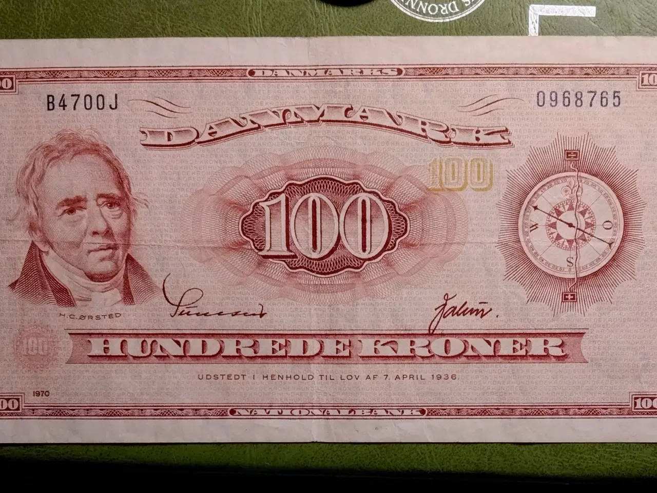 Billede 1 - 100 KRONE 1970 0J H C ØRSTED Erstatningsseddel
