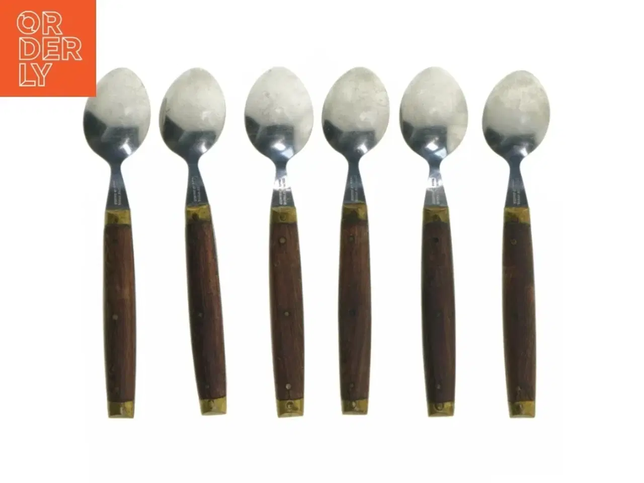 Billede 3 - Sæt af 6 skeer med Teak træhåndtag og Messing beslag (str. 15 cm. 6 styk)
