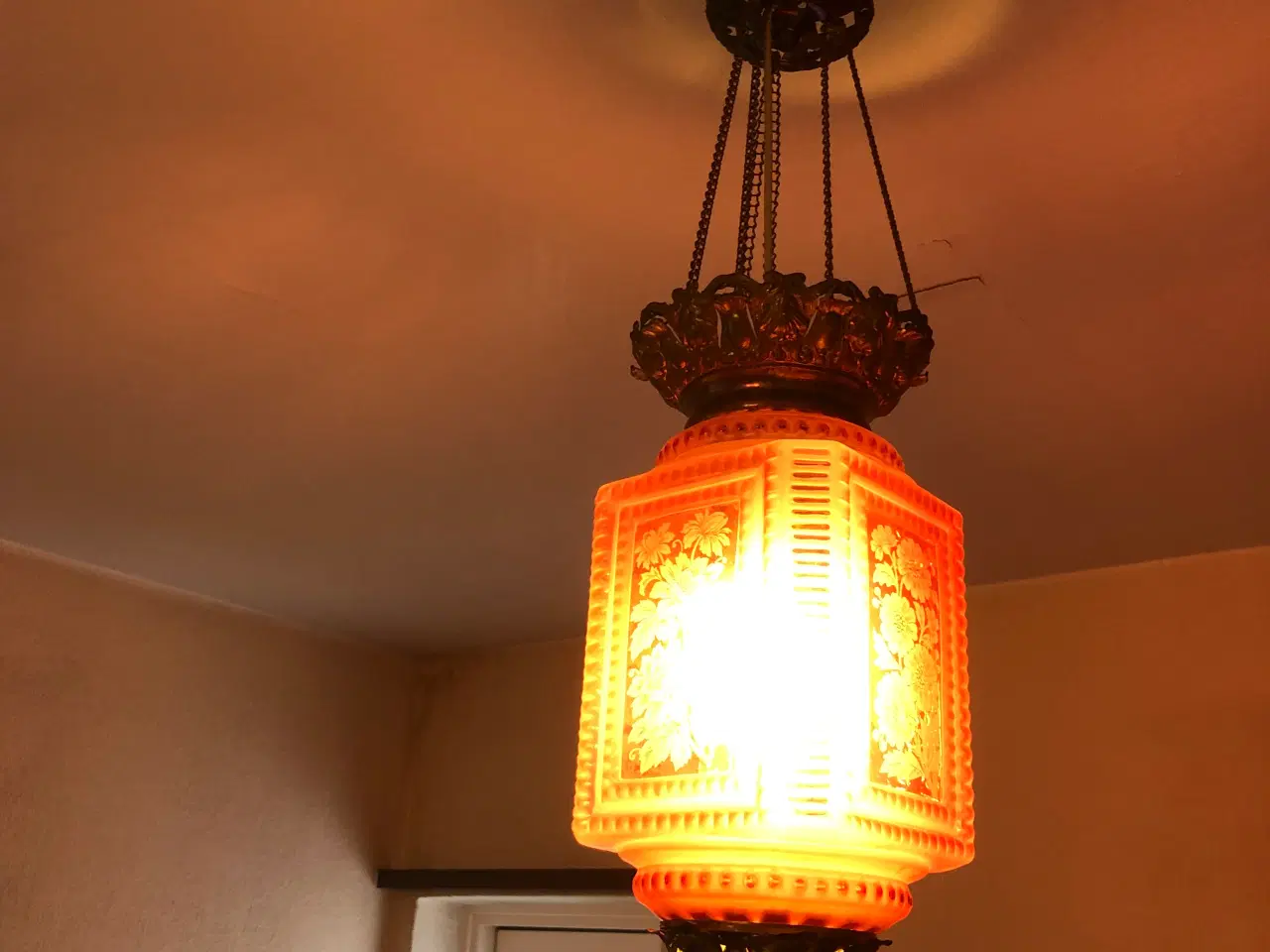 Billede 1 - Antik loftslampe i glas