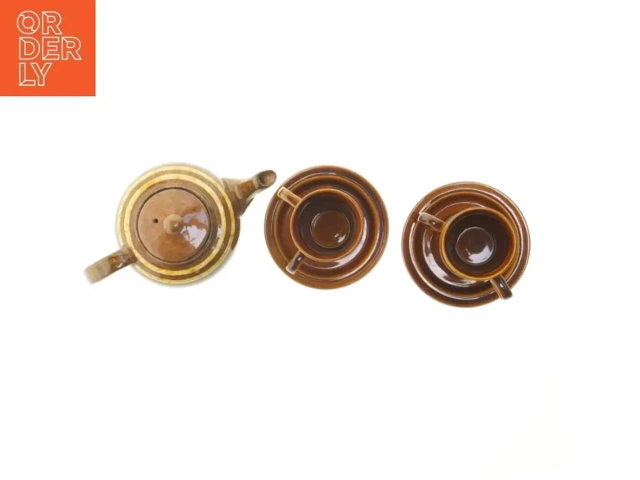 Billede 3 - The kande med kopper og underkopper (str. Firekopper. ø. 7,5 cm. 2 undertallerkener. ø. 14 cm)