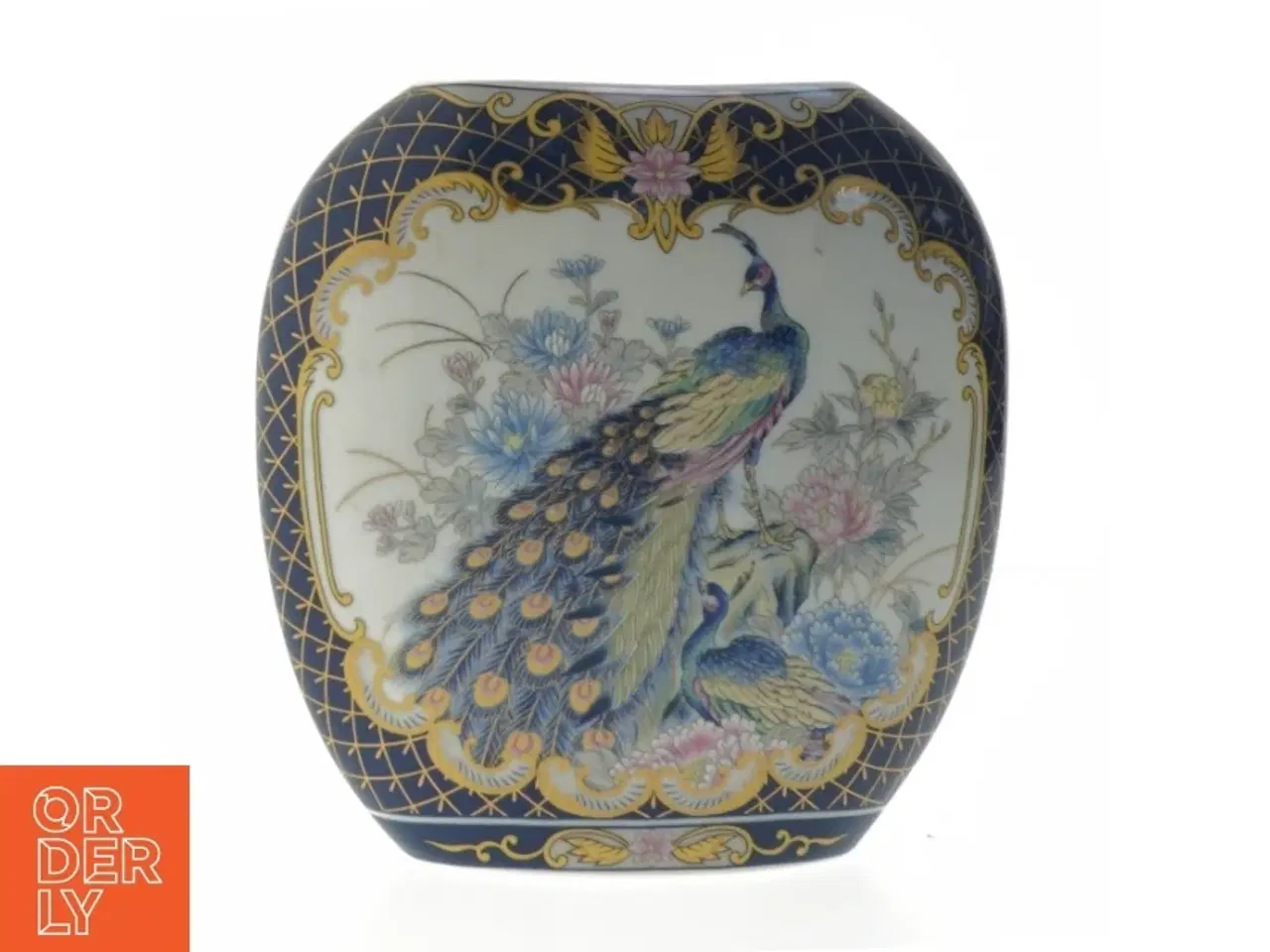 Billede 2 - Dekorativ vase med påfugle motiv (str. 16 cm)