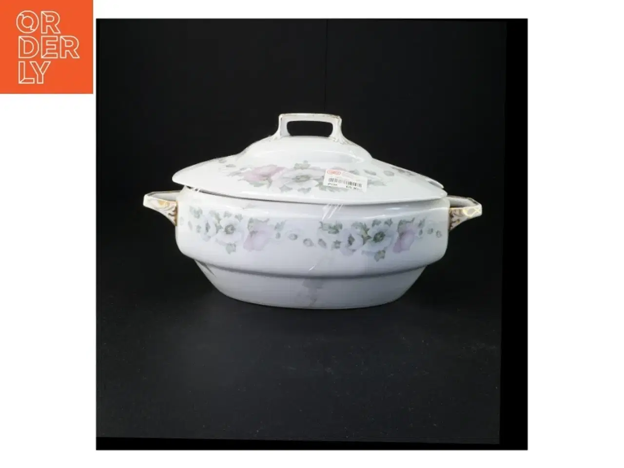 Billede 2 - Floral porcelæn serveringsskål med låg (str. 34 x 20 cm)