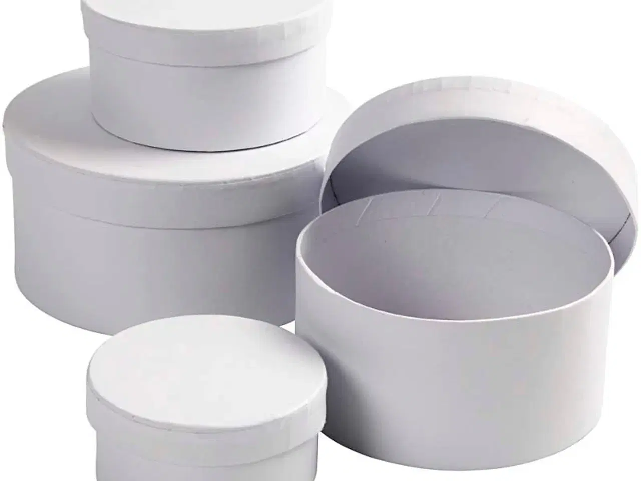 Billede 1 - Runde Æsker, H: 4+5+6+7 cm, diam. 8+10+12+14 cm, hvid, 4stk./ 1 sæt