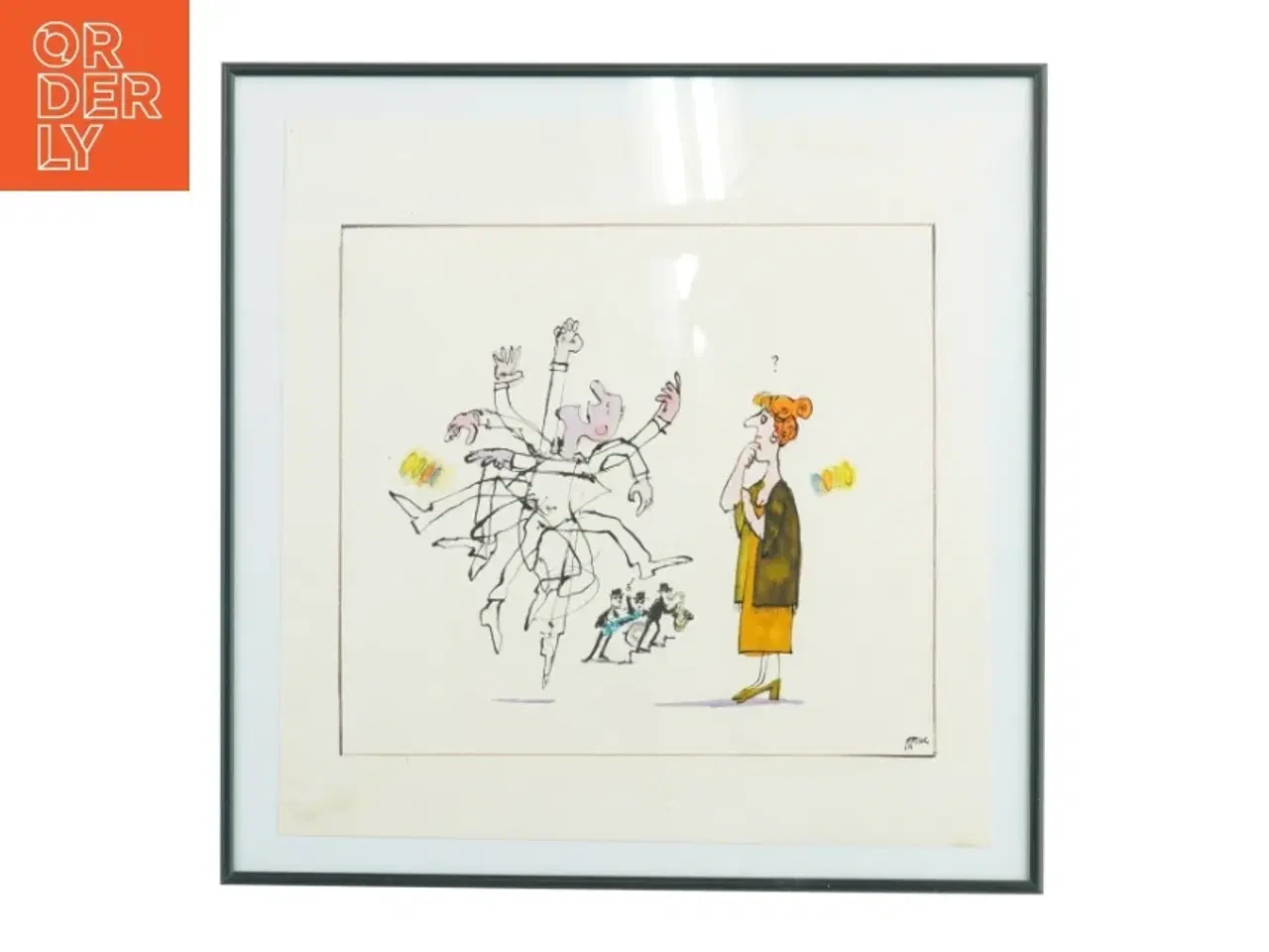 Billede 1 - Indrammet satire tegning (str. 35 x 35 cm)