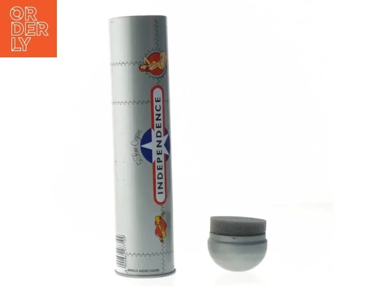 Billede 2 - Dekorativ metal "cigar" beholder str. 25 cm med pin-up