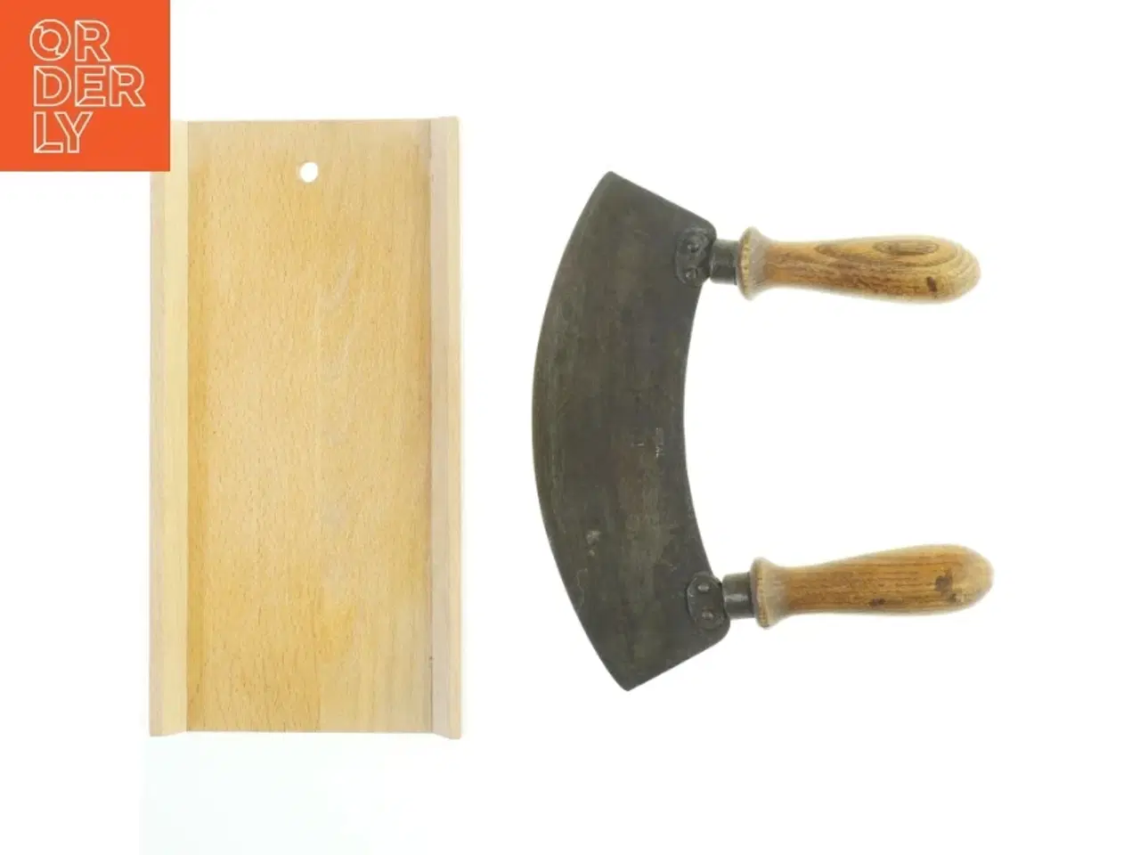 Billede 2 - Gamle urtekniv med skærebræt (str. Længde af blad. 25,5 cm)