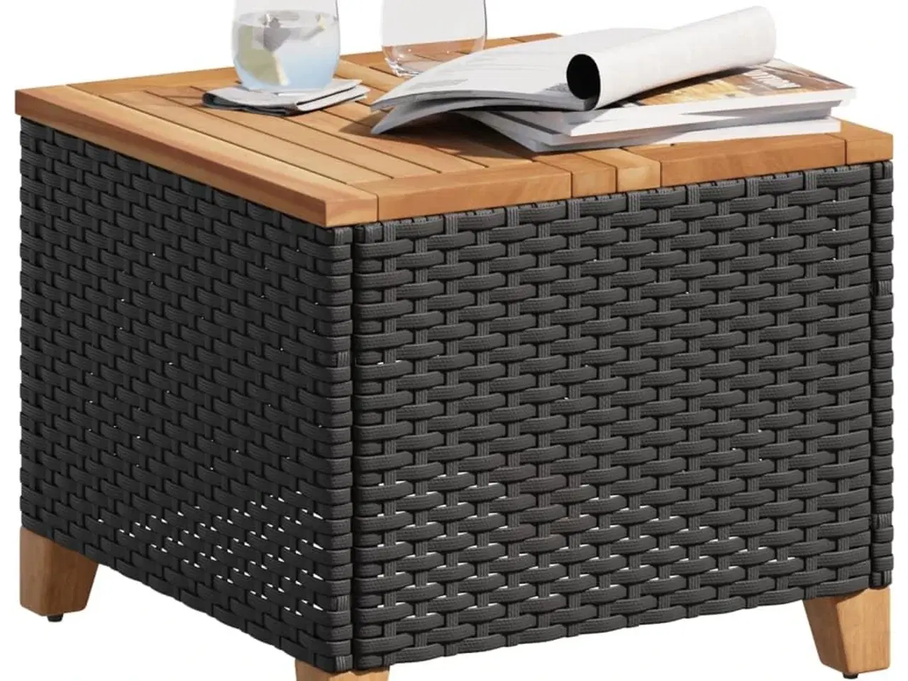 Billede 4 - Havebord 45x45x37 cm polyrattan og akacietræ sort