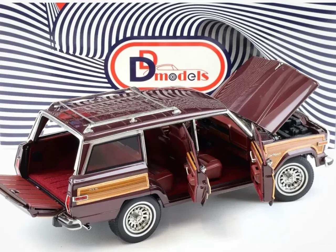 Billede 4 - 1:18 Jeep Grand Wagoneer 1991 mørk rød/træ