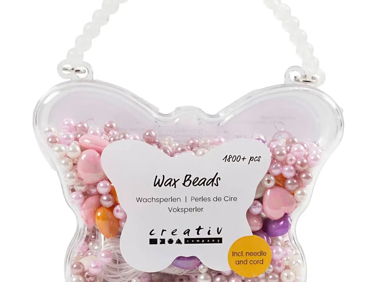 Billede 1 - Voksperler, hulstr. 1,3-2,5 mm, ca. 1800+ stk., pastelorange, soft rosa, lys lilla, perlemor, 127 g, 1 pk.