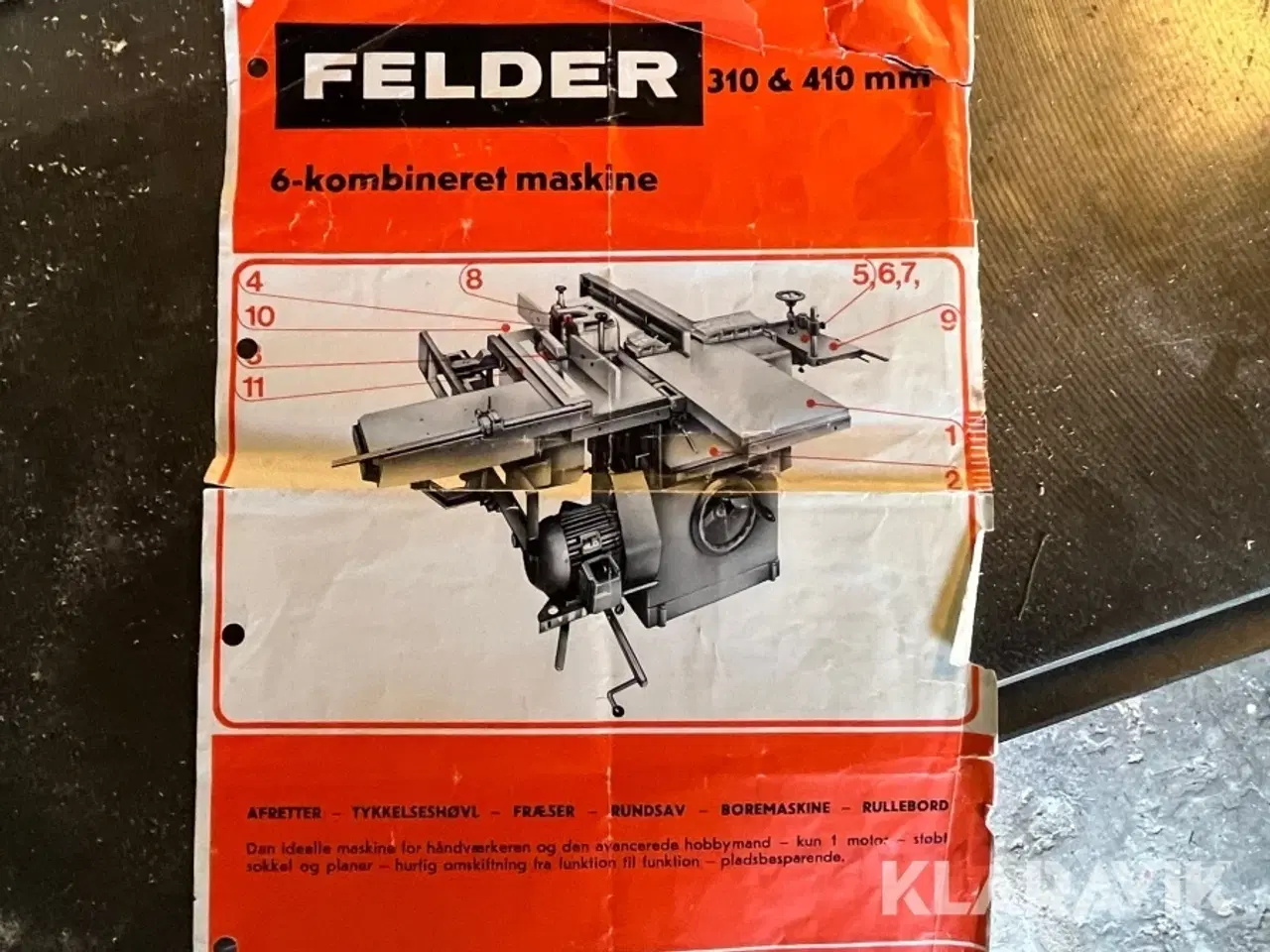 Billede 7 - Snedkerimaskine / kombimaskine Felder med Spånsug og tilbehør