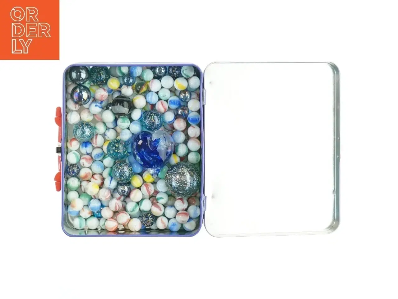 Billede 1 - Fodbold FC Barcelona metalkasse med glaskugler(str. 20x16 cm) (str. 20x16 cm)