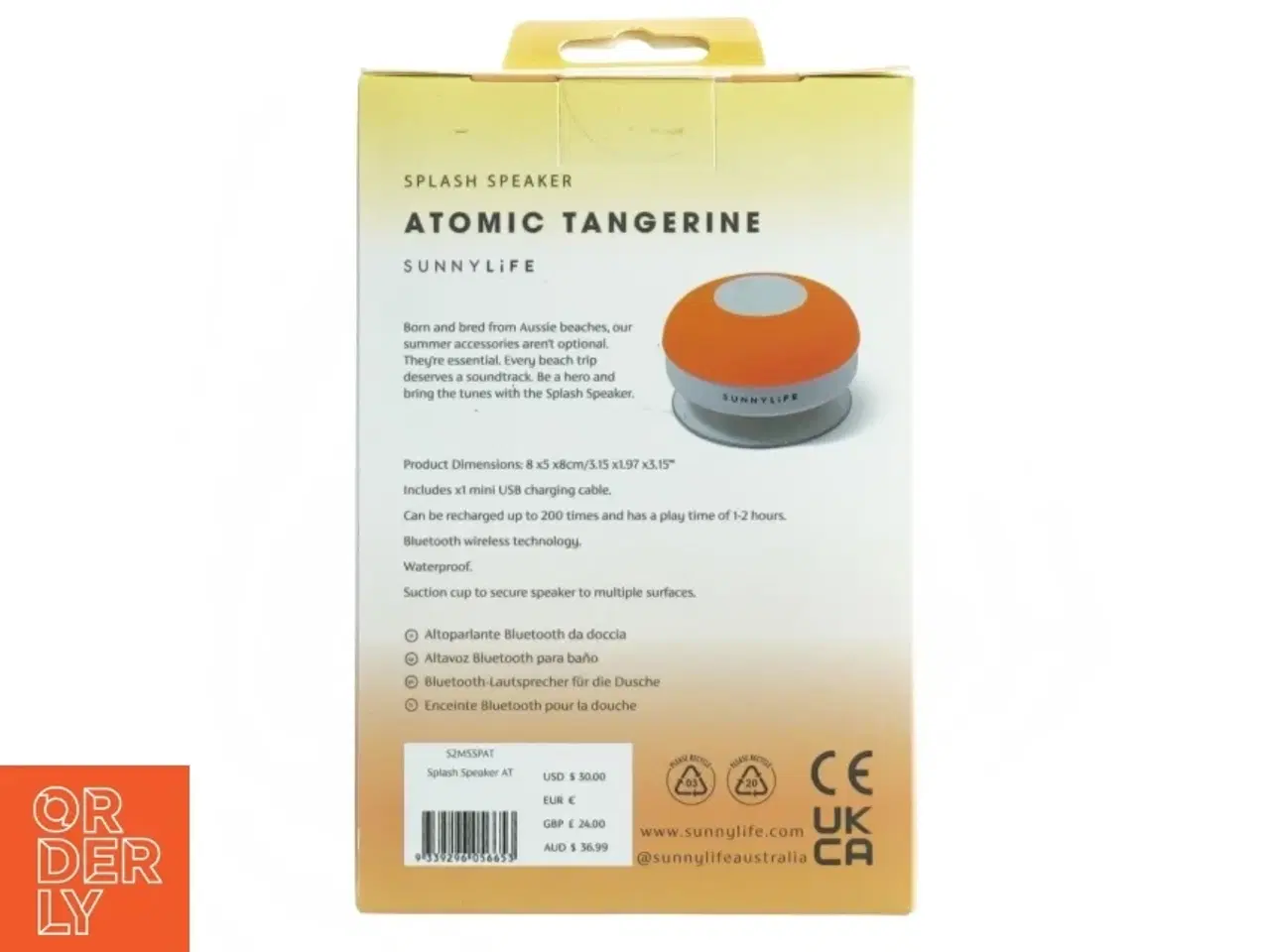 Billede 4 - Sunnylife Splash Speaker - Atomic Tangerine fra Sunnylife (str. Kasse 15 x 10 5,5 cm)