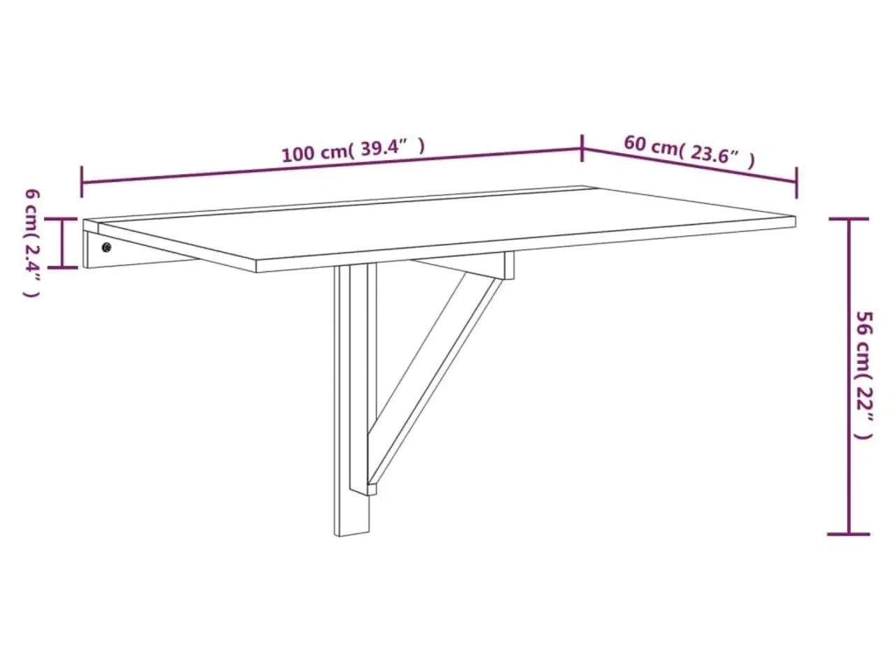 Billede 7 - Væghængt klapbord 100x60x56 cm konstrueret træ hvid højglans