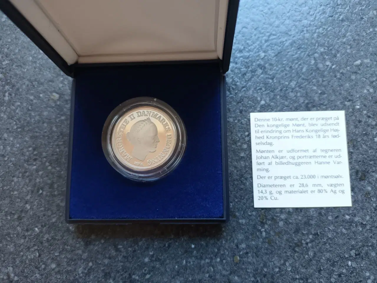 Billede 1 - 10 kr 1986 sølv i kapsel og etui.