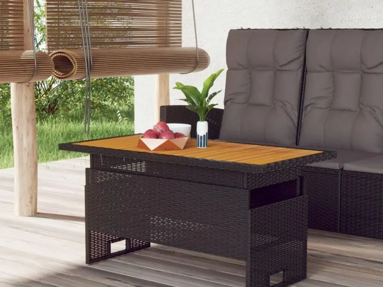 Billede 1 - Havebord 100x50x43/63 cm massivt akacietræ og polyrattan