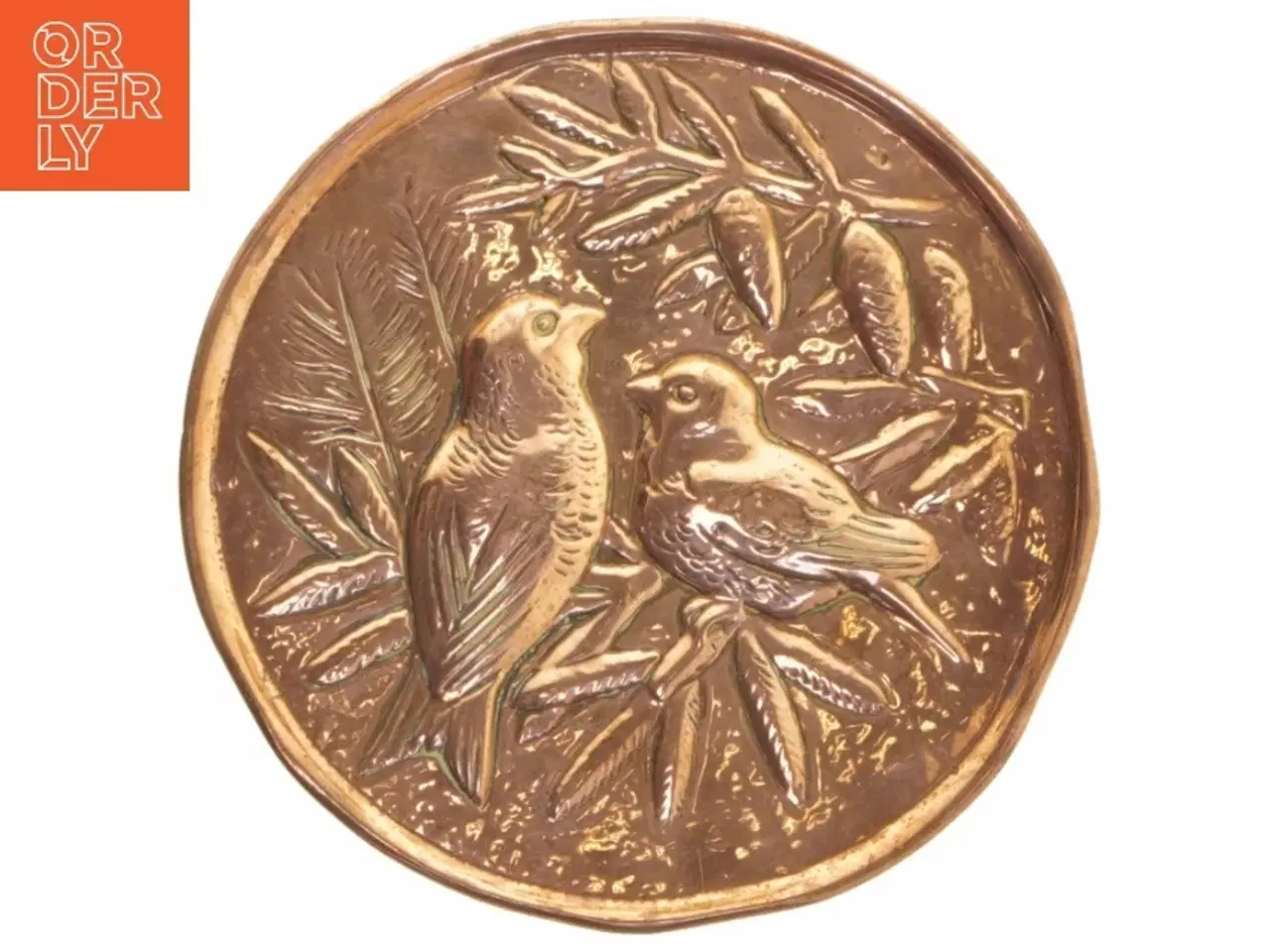 Billede 1 - Dekorativ kobber relief med fuglemotiv (str. Ø 18,5x0,5 cm)
