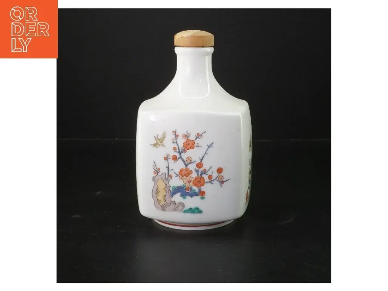 Billede 1 - Porcelænsflaske med korklåg og blomstermotiv (str. 20 cm)