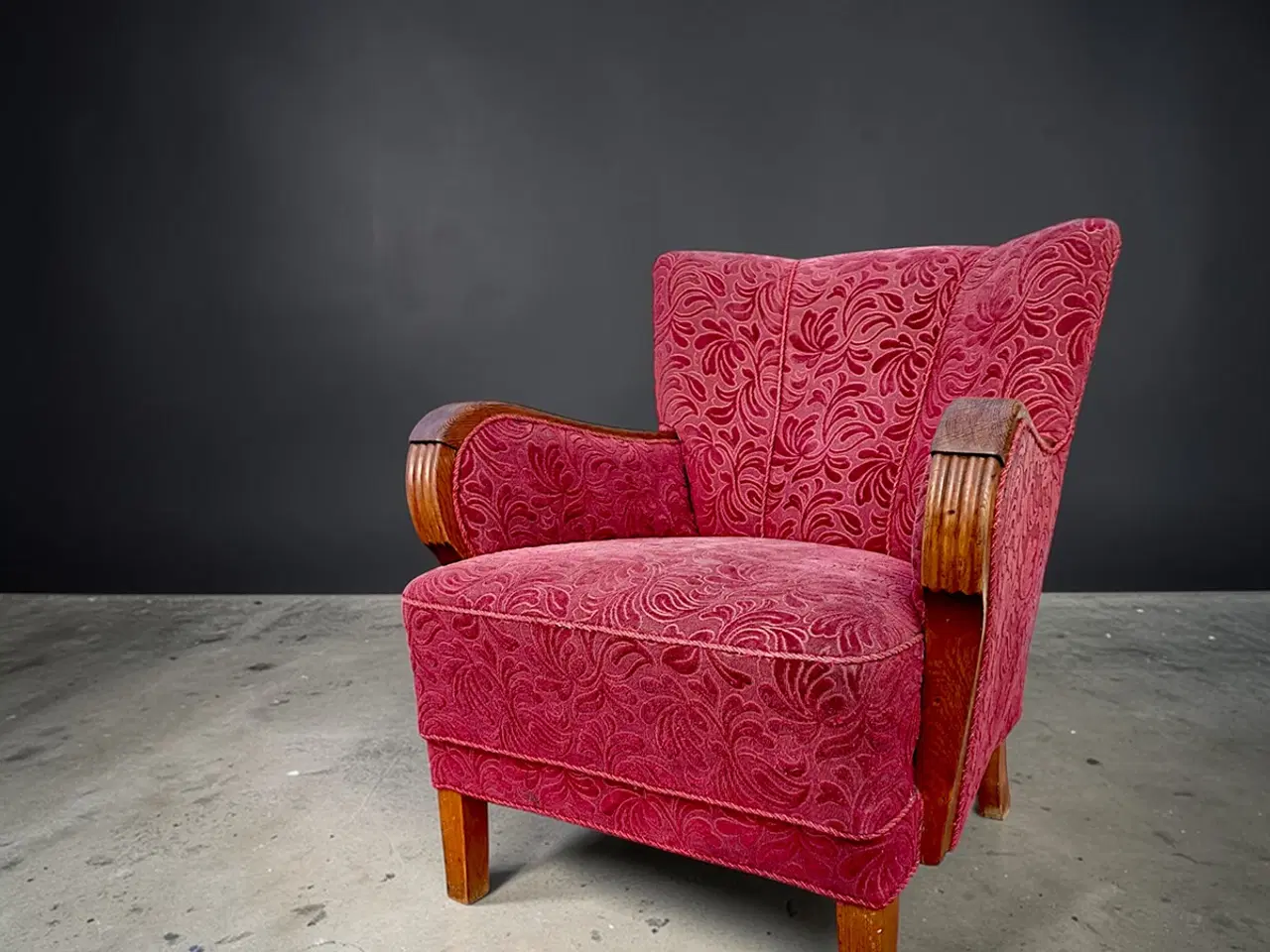 Billede 1 - Dansk snedkermester lænestol rød velour 1940’erne