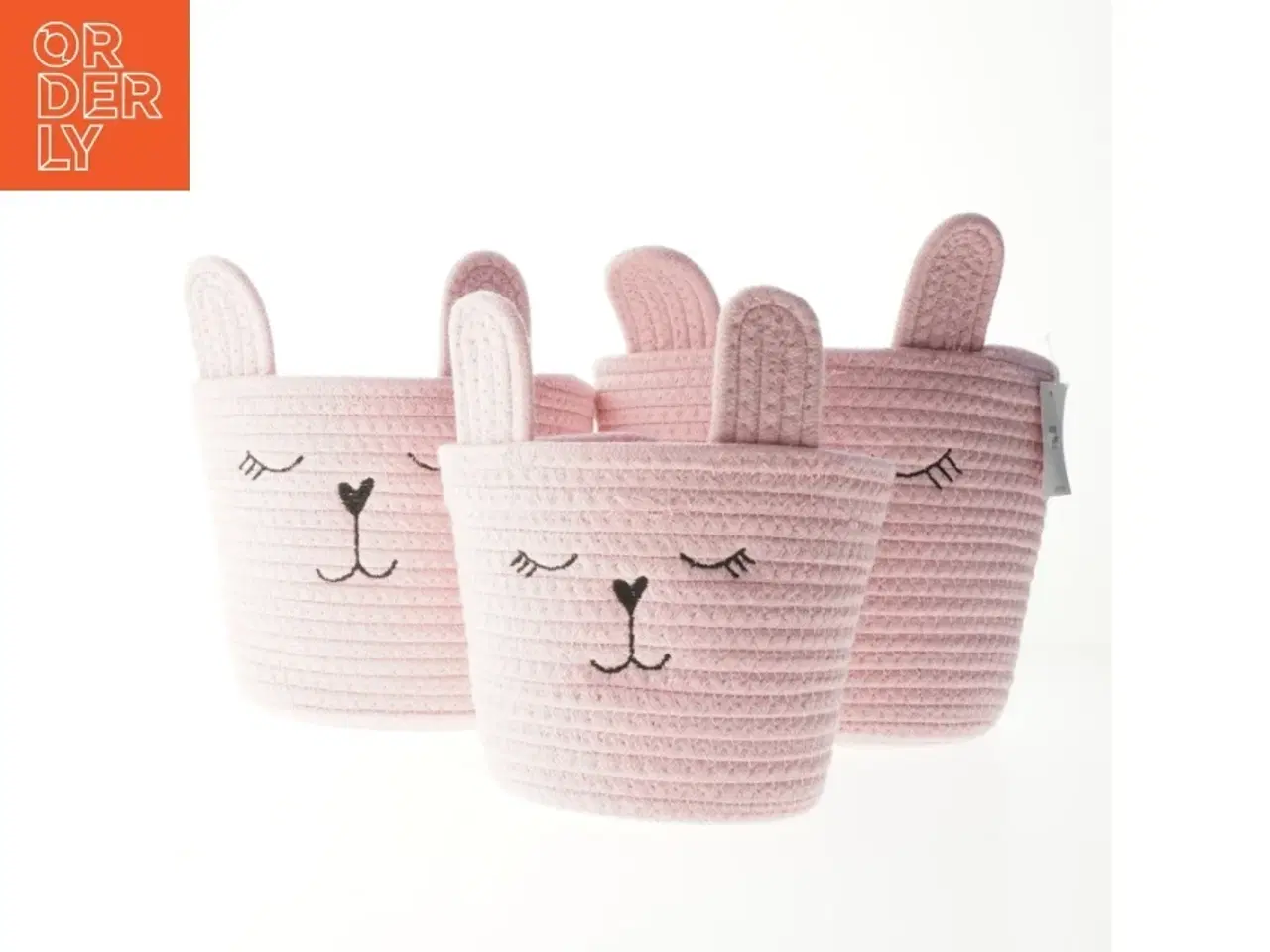Billede 1 - Sæt med kurve i lyserød med kaninmotiv fra Dacore (str. Ø. 26 cm. længde. 20 cm)