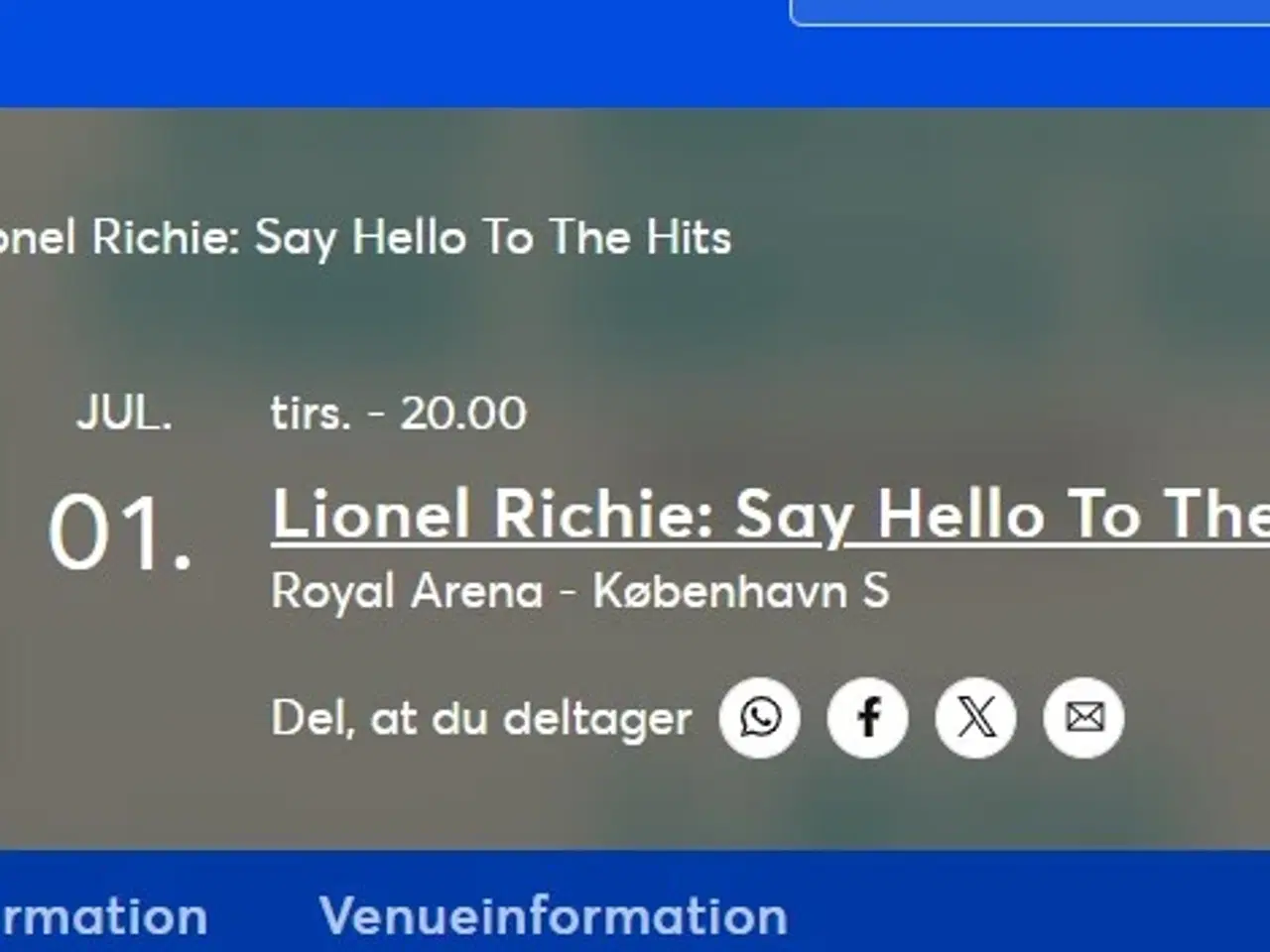 Billede 1 - Lionel Richie 2x billetter til 1-7 kl 2000 