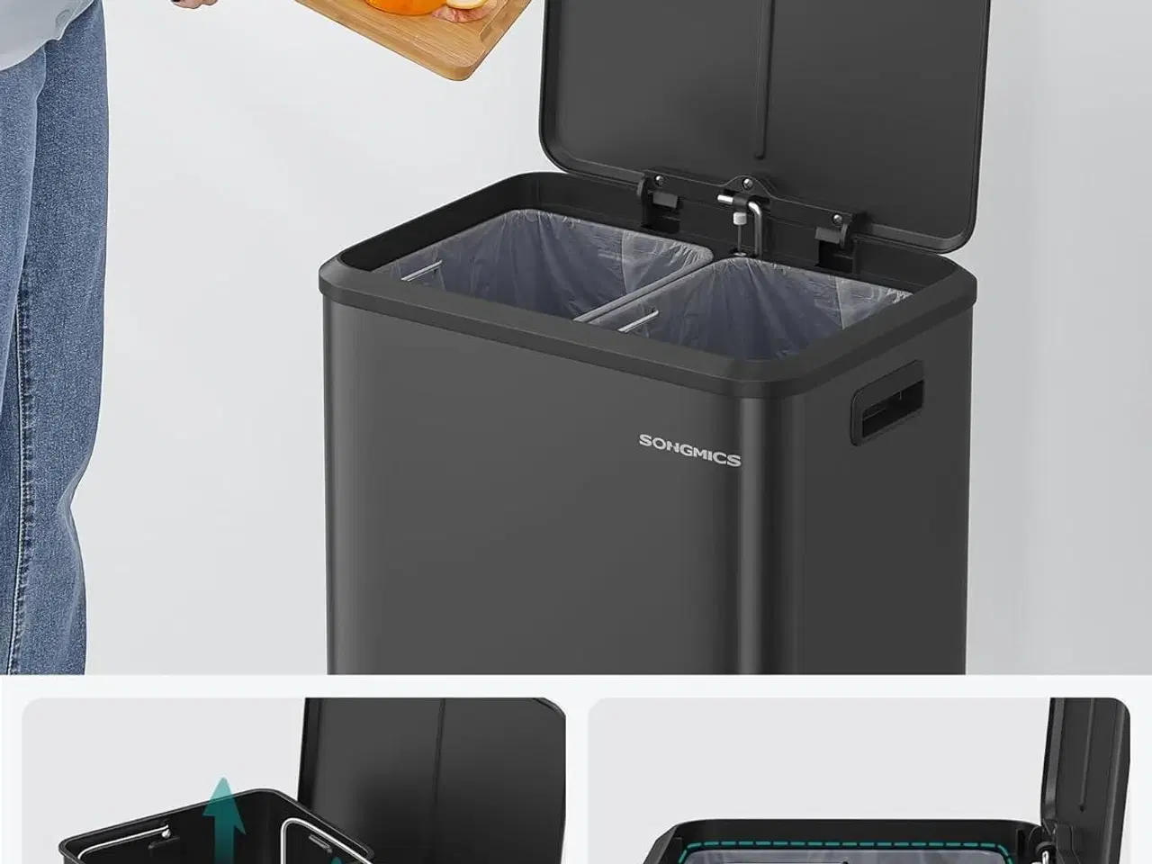 Billede 4 - Skraldespand med pedal 2 x 15 l LTB544B02, sort, rustfrit stål