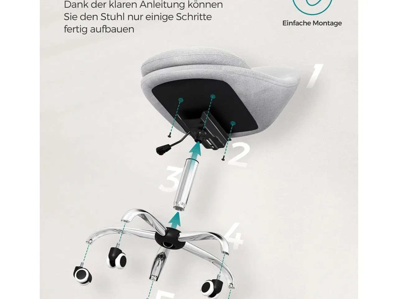 Billede 6 - Kontorstol SONGMICS – drejestol uden armlæn, højdejusterbar, grå