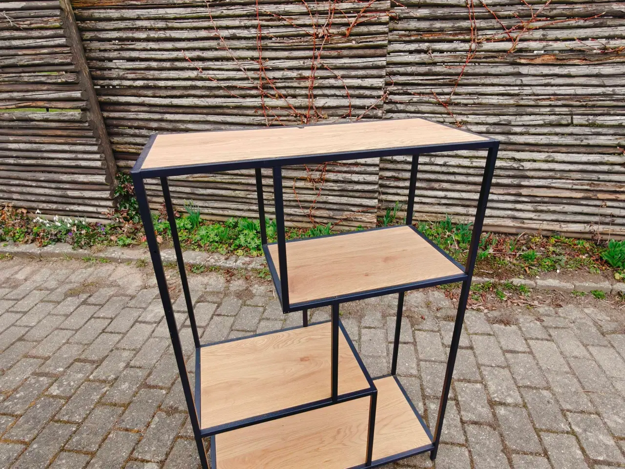 Billede 3 - Reol metaltræ med åbne hylder sort og træfarvet