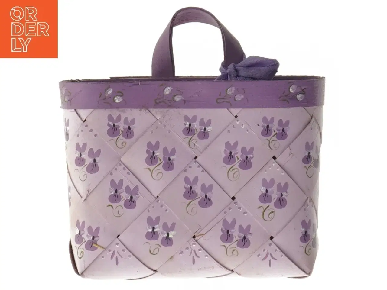 Billede 1 - Håndmalet flettet kurv til ophæng