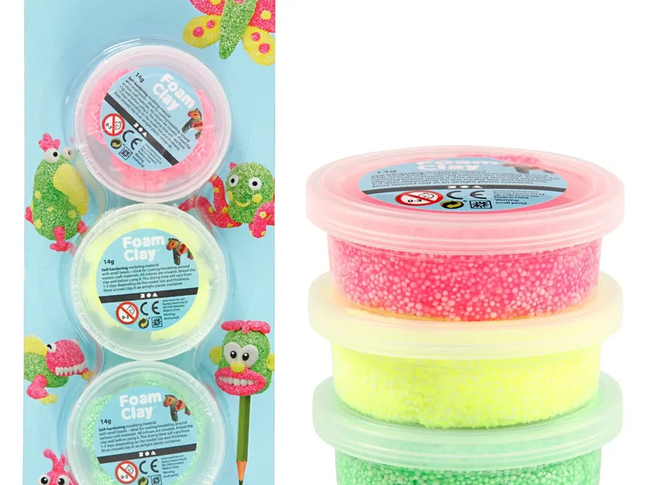 Billede 1 - Foam Clay®, lys grøn, neon pink, neon gul, 3x14g/ 1 pk.
