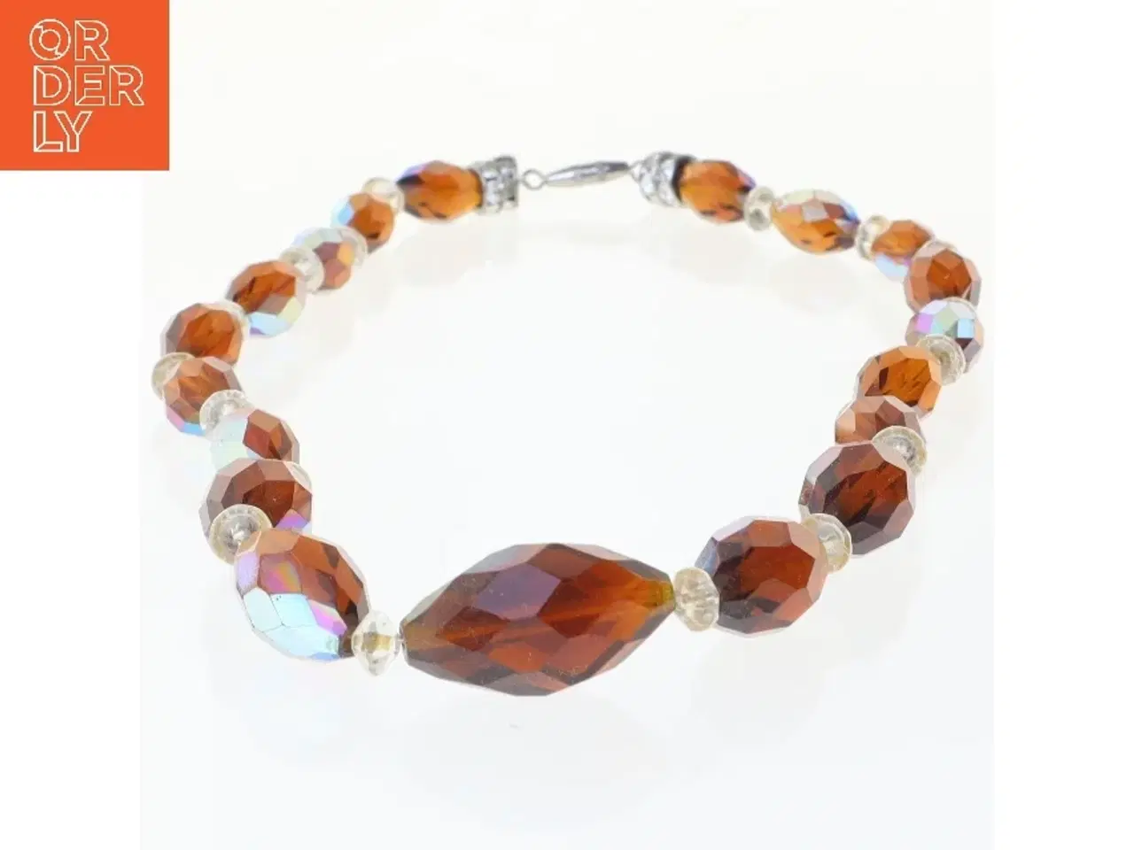 Billede 2 - Facetslebet halskæde med brun-orange perler (str. 40 cm)