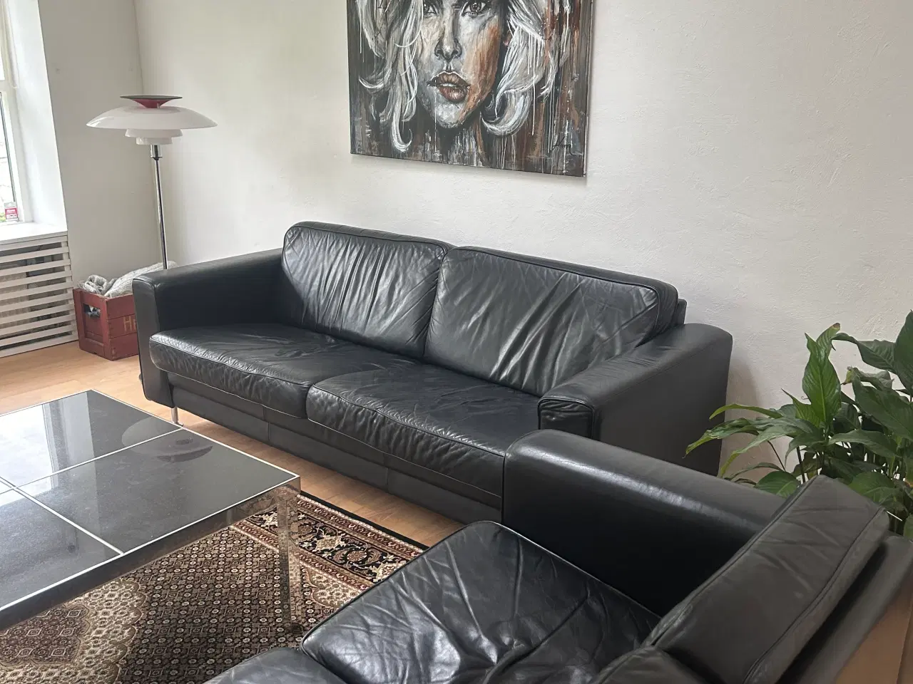 Billede 1 - Sort anallin læder sofaer 