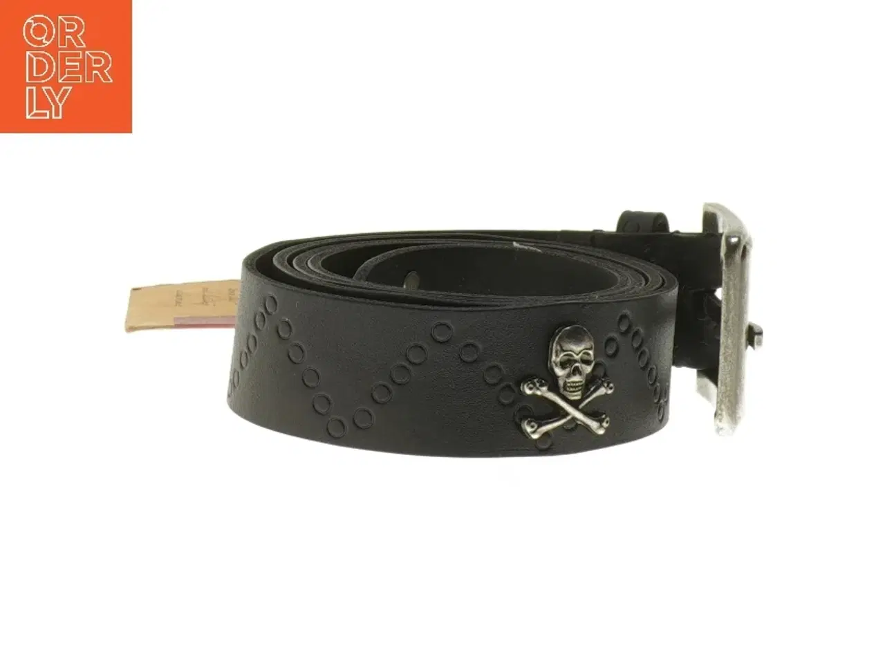 Billede 2 - Sort læderbælte med dødningehoveder fra Replika (str. 115 cm)