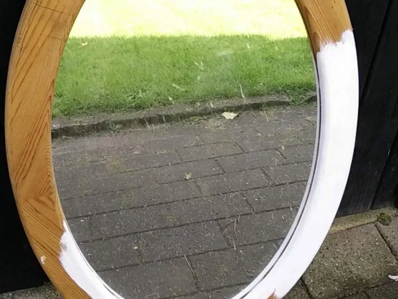 Billede 1 - Oval Spejl med træ ramme