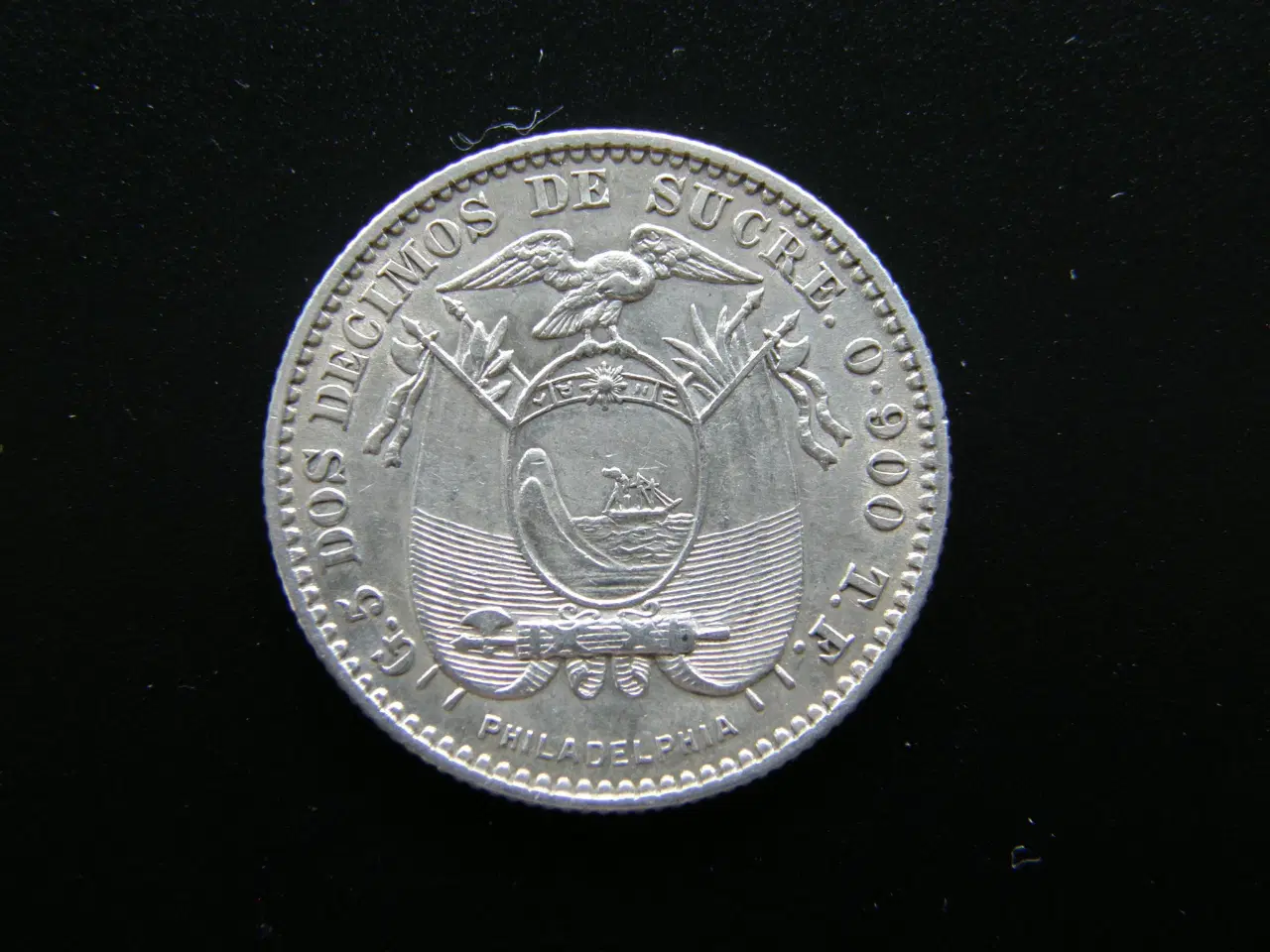 Billede 2 - Ecuador  2 Decimos  1916  Sølv  KM#51