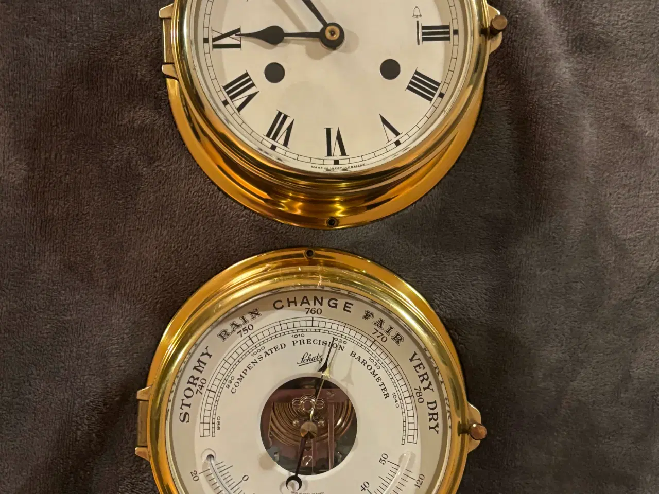 Billede 1 - Vintage maritimt skibsur + barometer – Schatz Roya